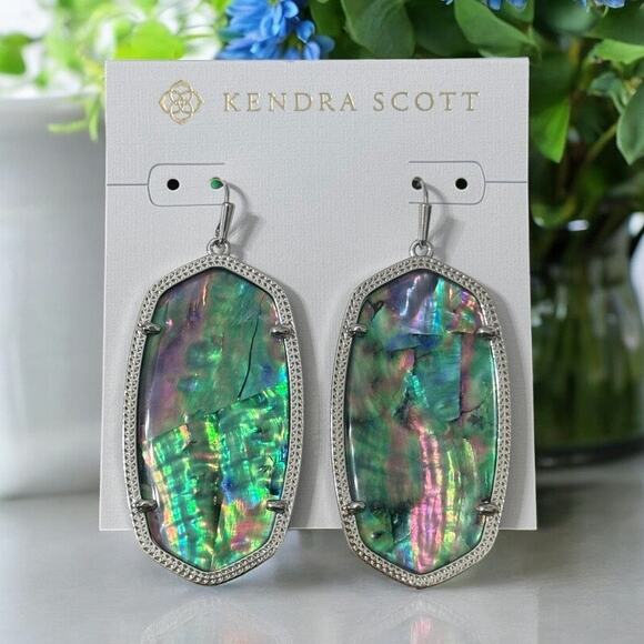 NWT! Kendra Scott Danielle Silver Statement Earrings in Lilac Abalone - Picture 1 of 5